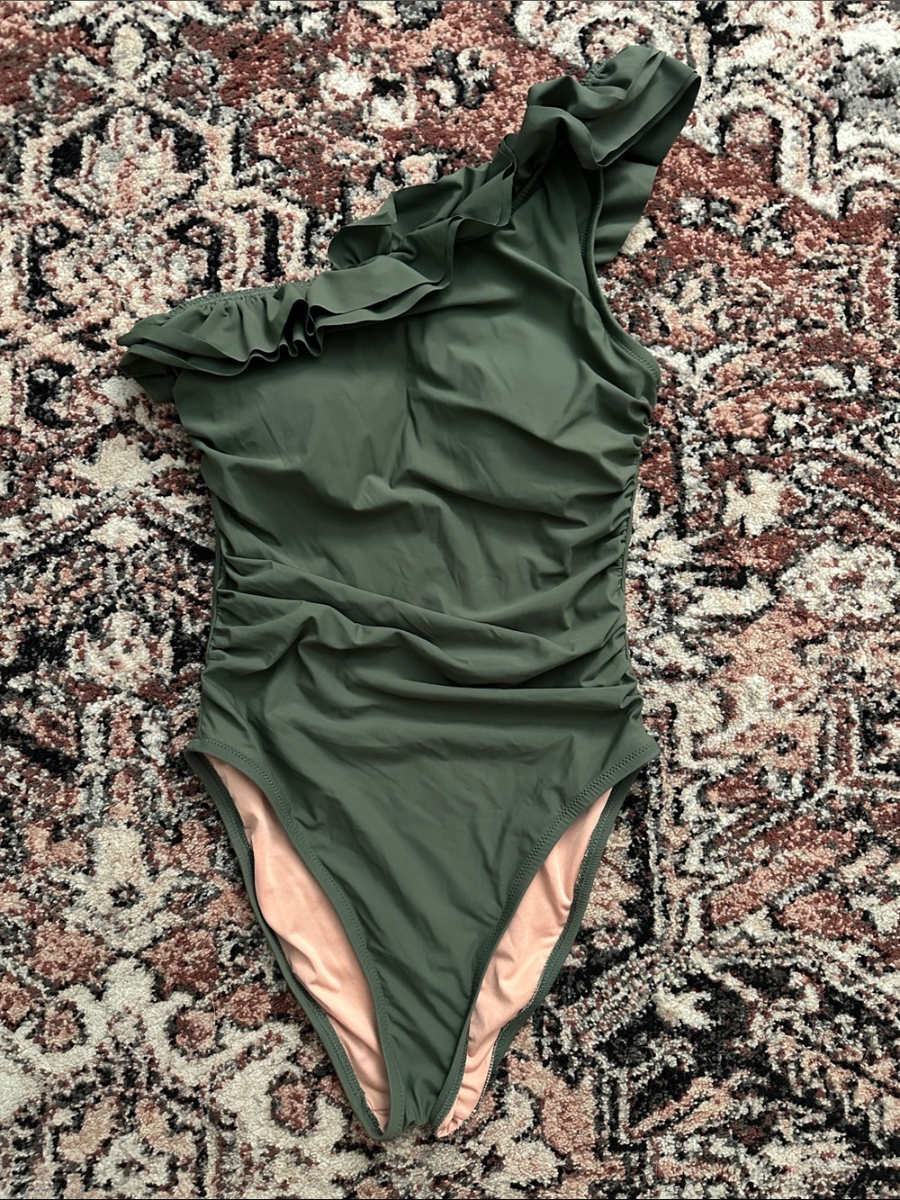 J. Crew Olive Green One-Shoulder Swimsuit